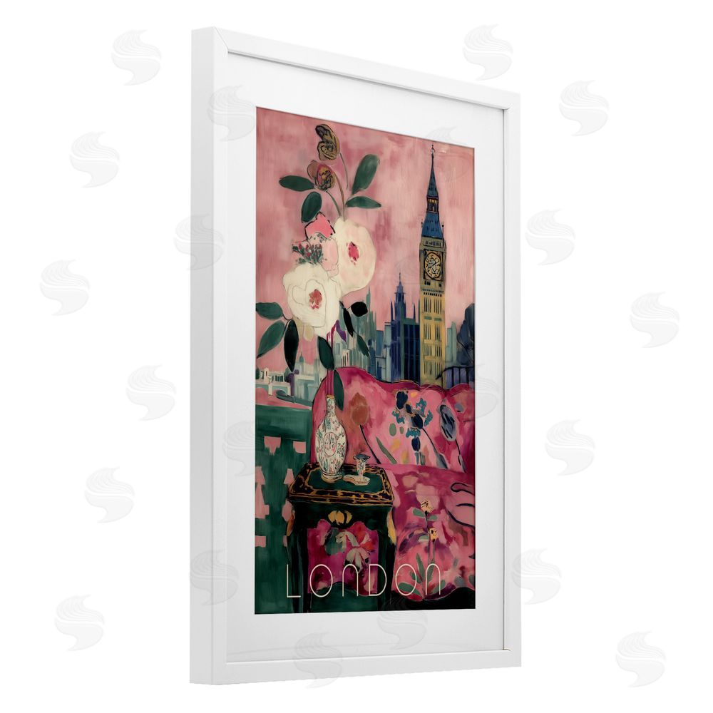 Annabelle Hall London Spring Blossoms White Framed Print Under Glass with Mat Wall Art
