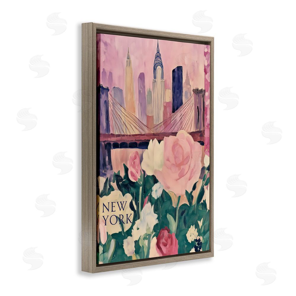 Annabelle Hall New York Spring Cityscape Brown Floating Frame Canvas Wall Art Print