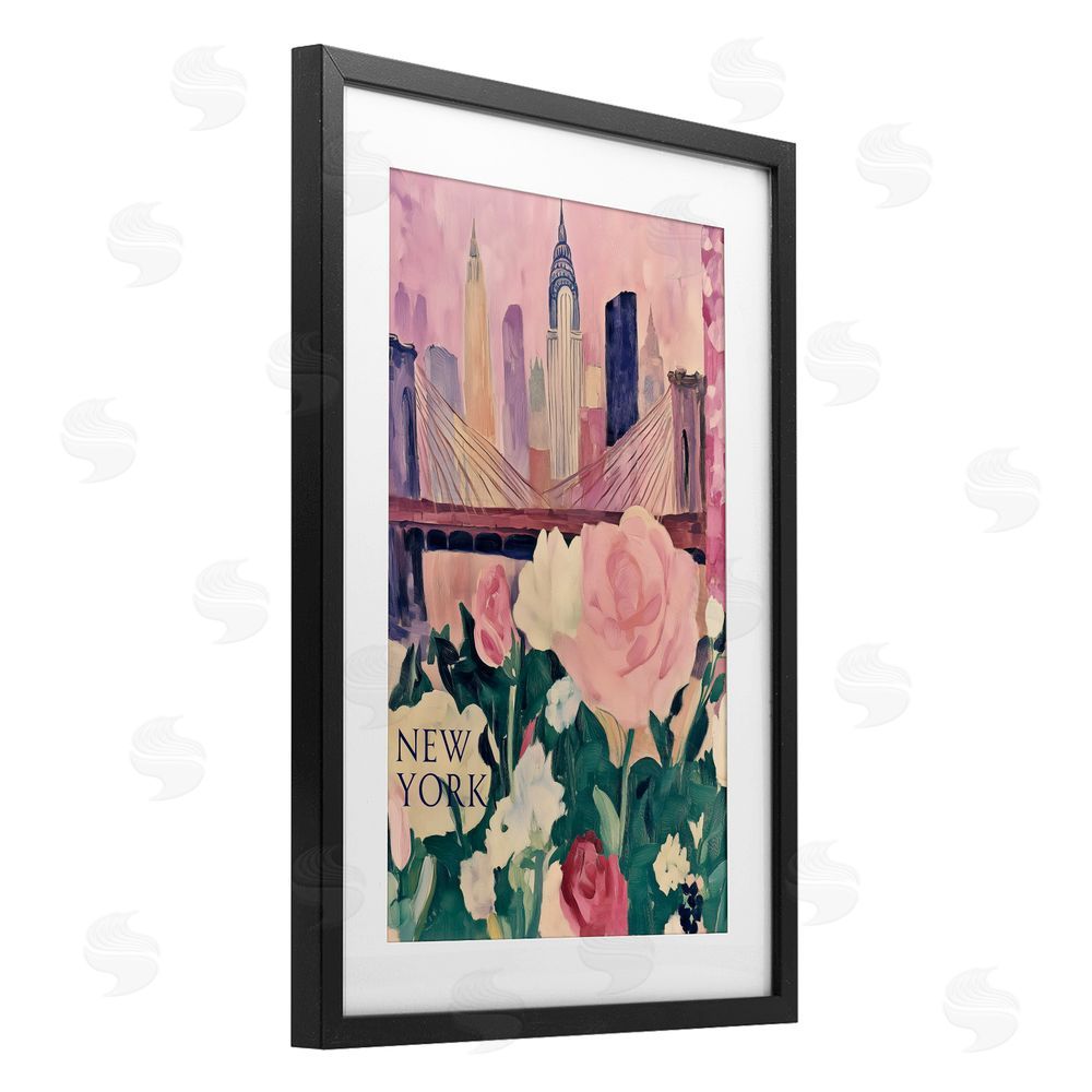 Annabelle Hall New York Spring Cityscape Black Framed Print Under Glass with White Mat Wall Art