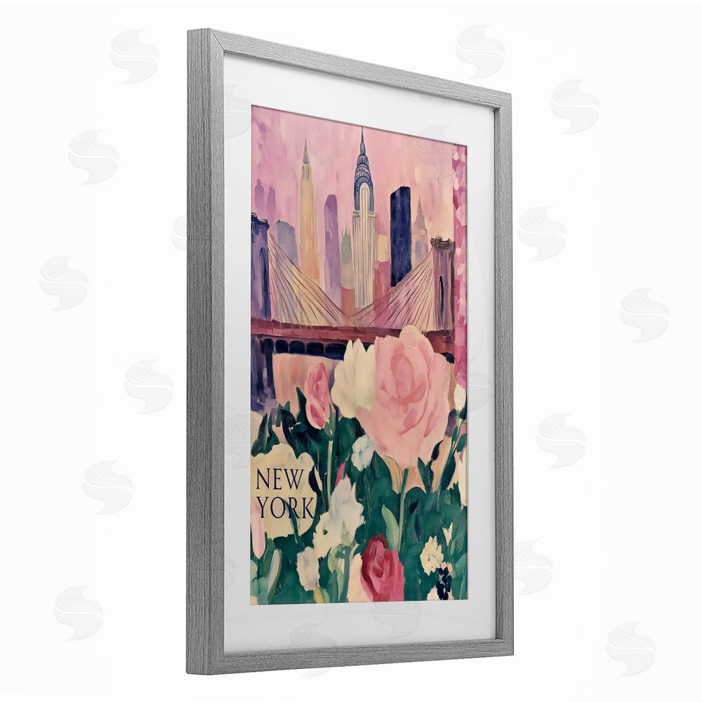 Annabelle Hall New York Spring Cityscape Gray Framed Print Under Glass with White Mat Wall Art