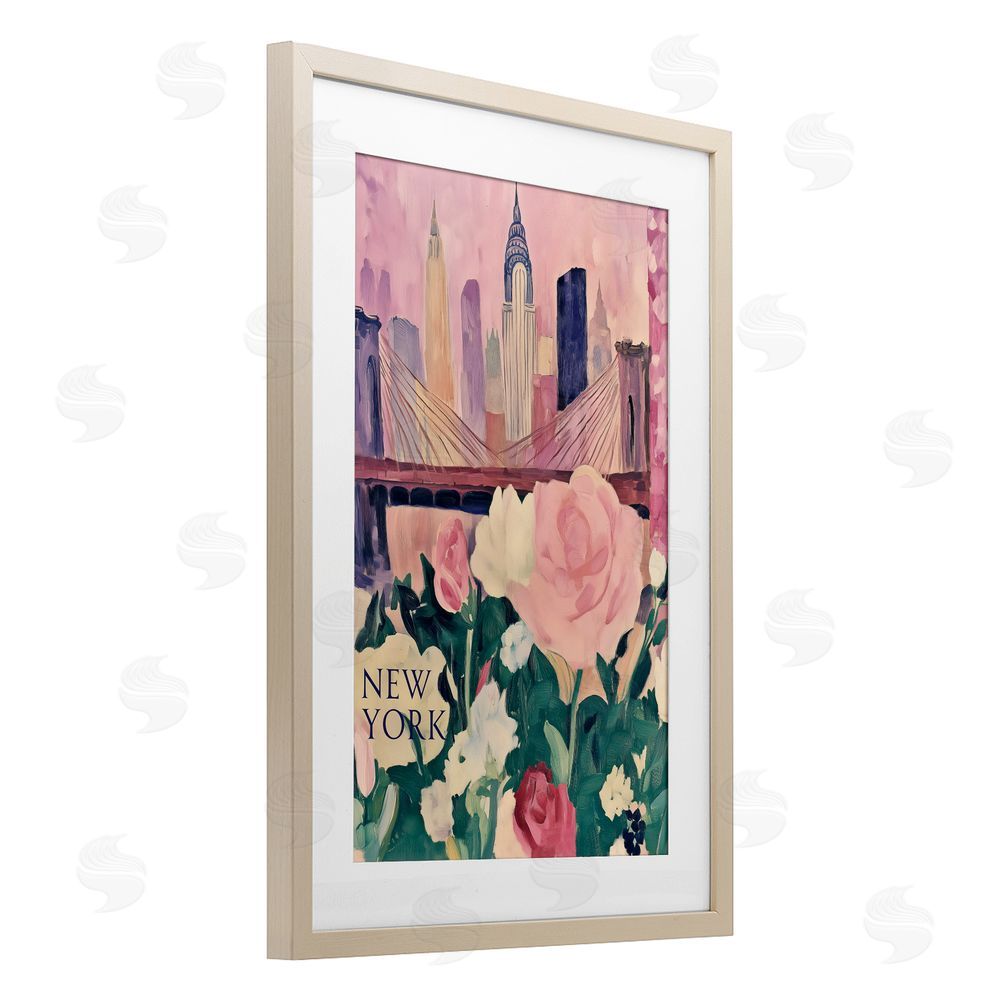 Annabelle Hall New York Spring Cityscape Birch Framed Print Under Glass with White Mat Wall Art