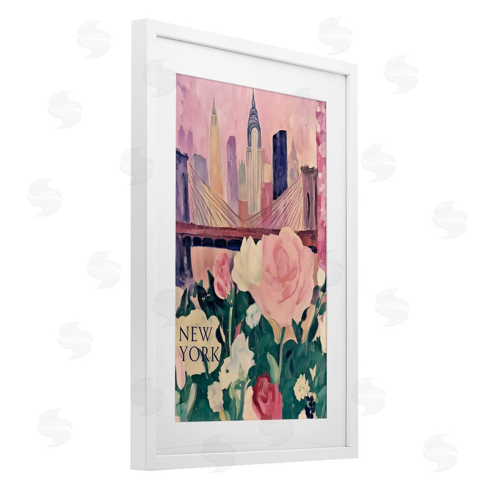 Annabelle Hall New York Spring Cityscape White Framed Print Under Glass with Mat Wall Art