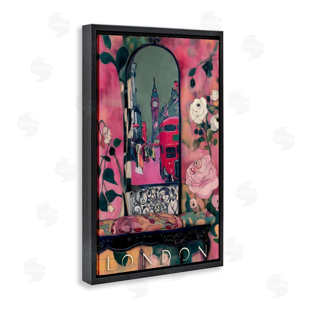 Annabelle Hall London Spring Street View Black Floating Frame Canvas Wall Art Print