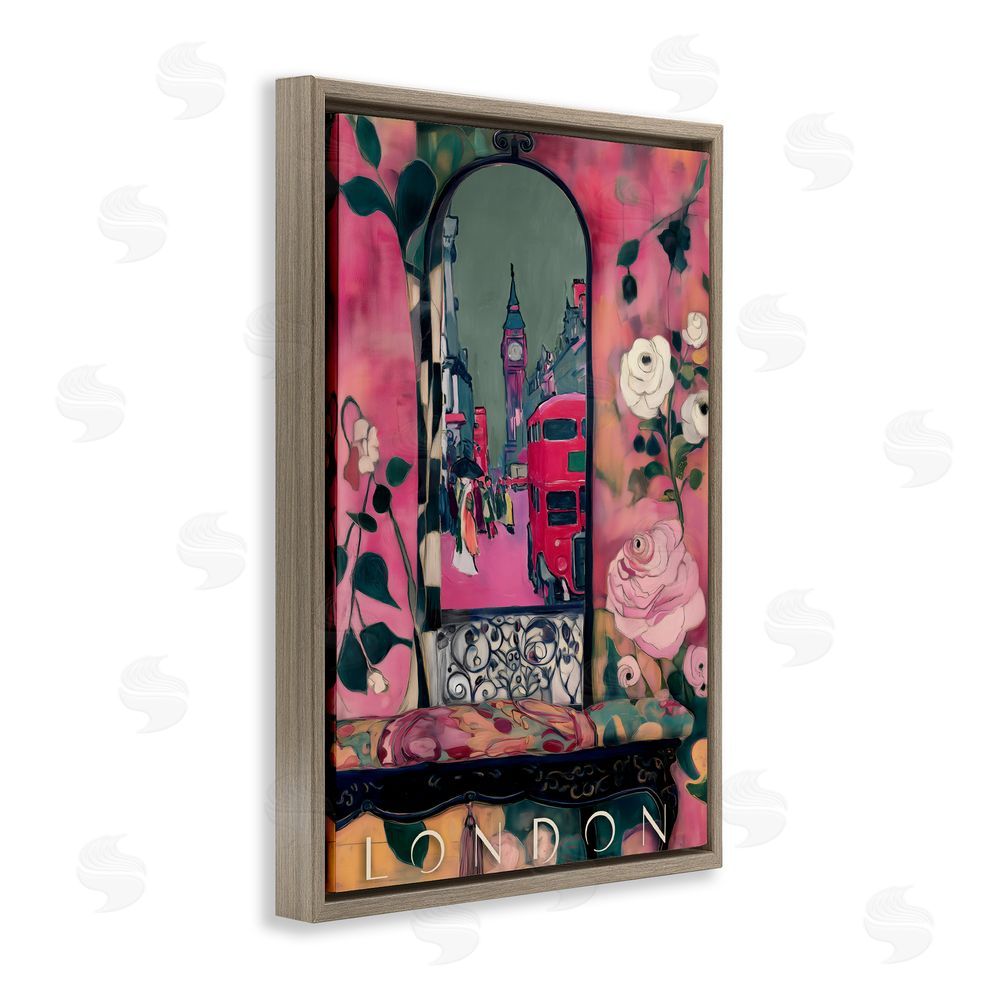 Annabelle Hall London Spring Street View Brown Floating Frame Canvas Wall Art Print