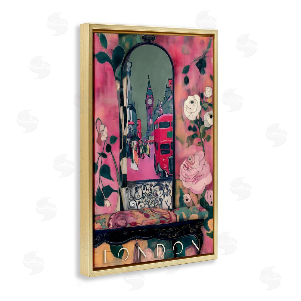 Annabelle Hall London Spring Street View Gold Floating Frame Canvas Wall Art Print