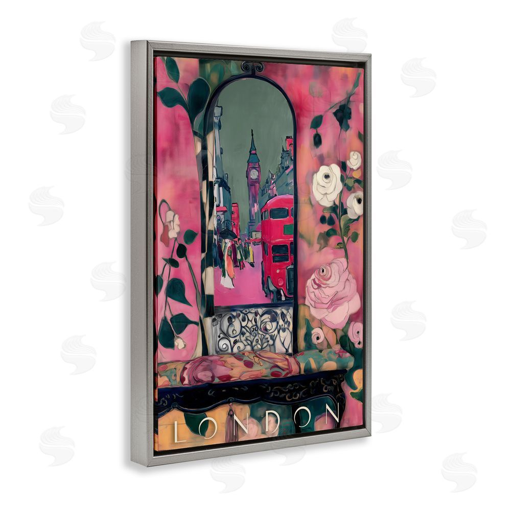 Annabelle Hall London Spring Street View Gray Floating Frame Canvas Wall Art Print