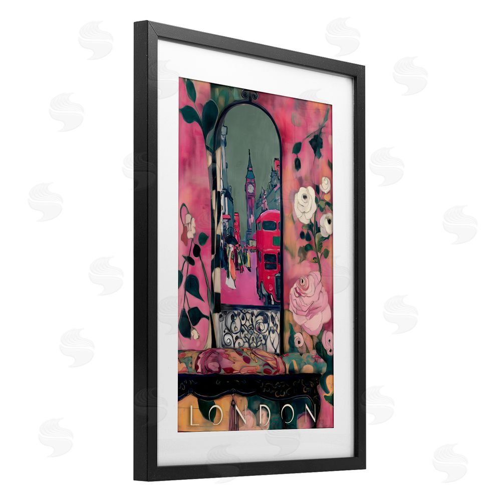 Annabelle Hall London Spring Street View Black Framed Print Under Glass with White Mat Wall Art