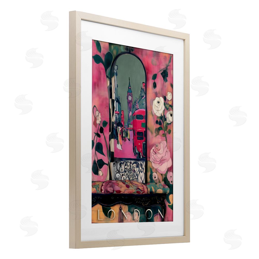 Annabelle Hall London Spring Street View Birch Framed Print Under Glass with White Mat Wall Art