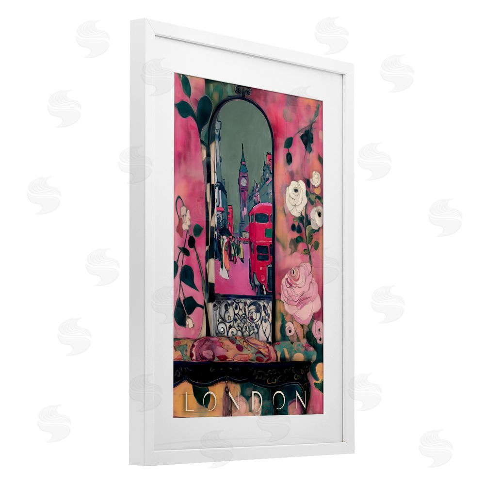 Annabelle Hall London Spring Street View White Framed Print Under Glass with Mat Wall Art