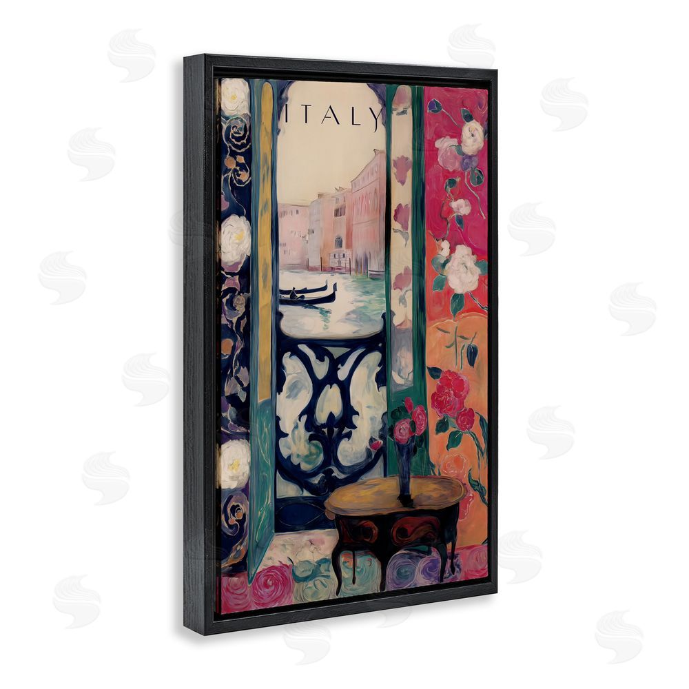 Annabelle Hall Italy Spring Canal View Black Floating Frame Canvas Wall Art Print