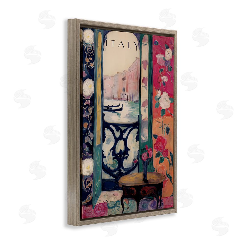 Annabelle Hall Italy Spring Canal View Brown Floating Frame Canvas Wall Art Print