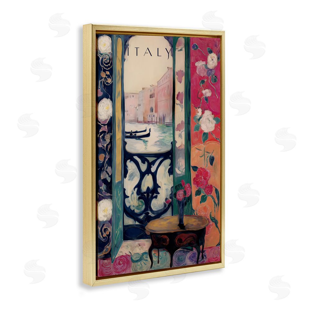 Annabelle Hall Italy Spring Canal View Gold Floating Frame Canvas Wall Art Print