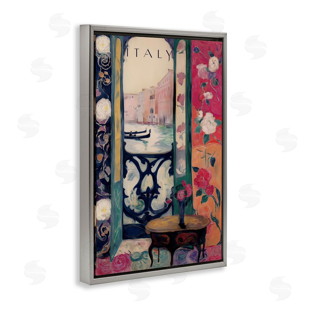 Annabelle Hall Italy Spring Canal View Gray Floating Frame Canvas Wall Art Print