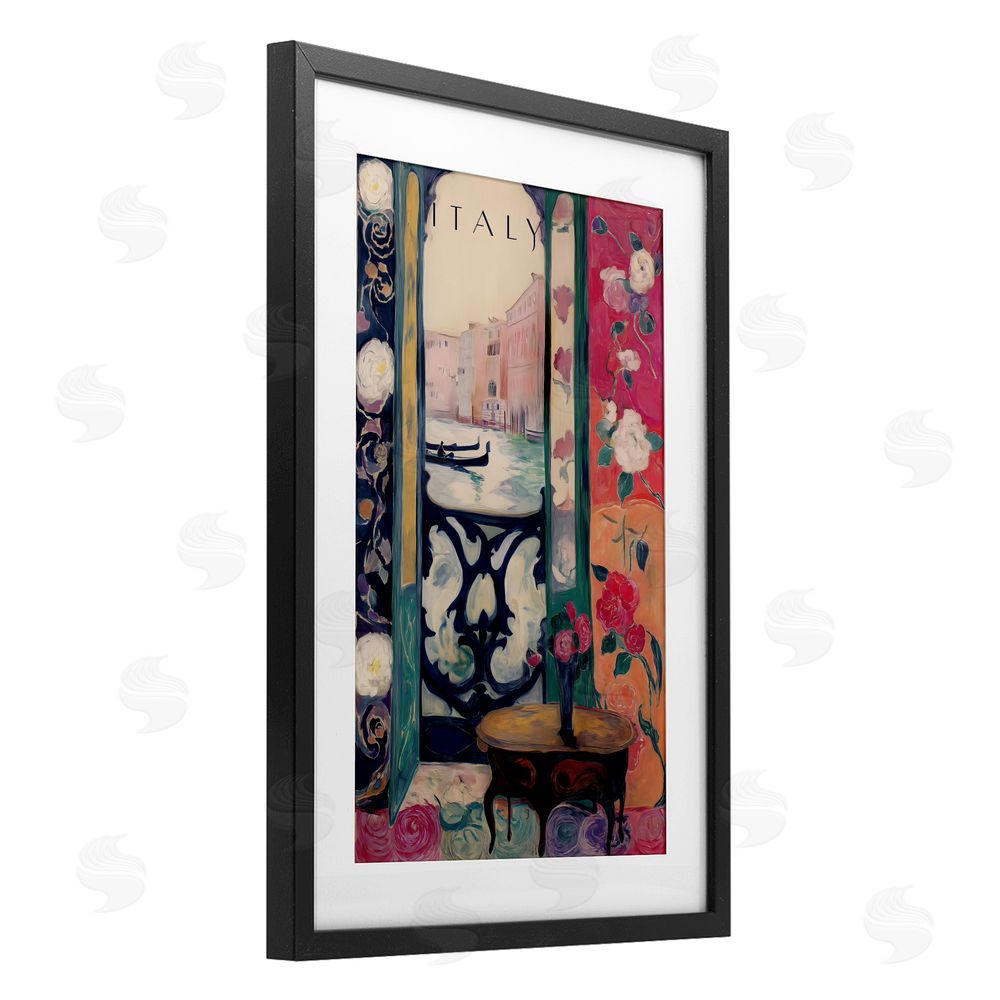 Annabelle Hall Italy Spring Canal View Black Framed Print Under Glass with White Mat Wall Art