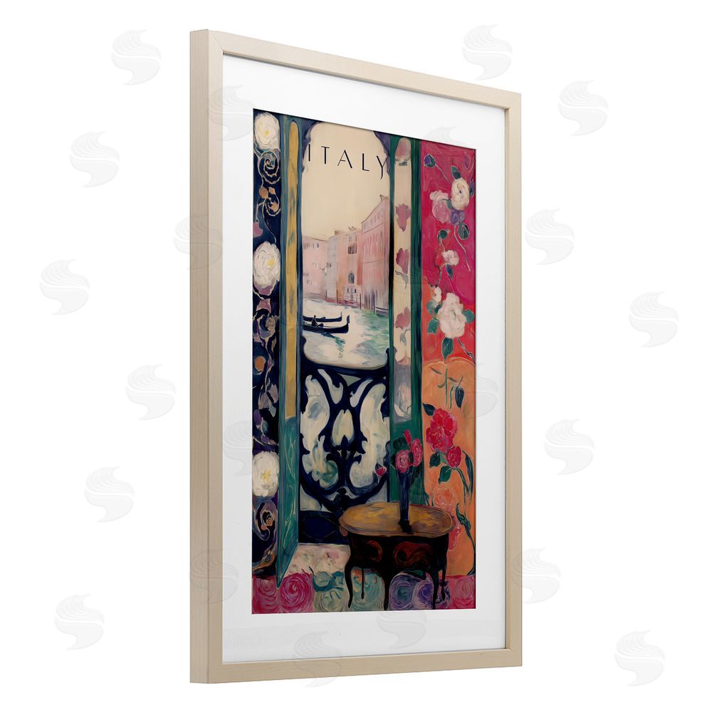 Annabelle Hall Italy Spring Canal View Birch Framed Print Under Glass with White Mat Wall Art