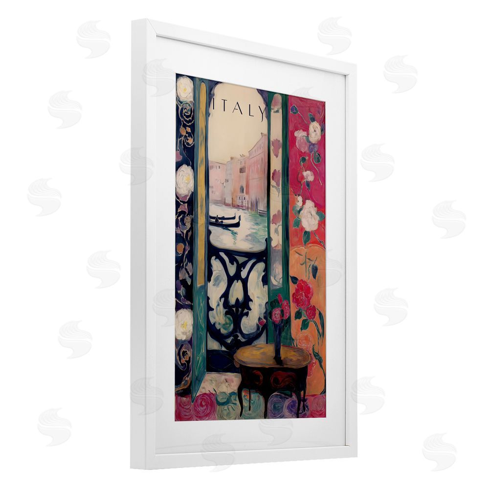 Annabelle Hall Italy Spring Canal View White Framed Print Under Glass with Mat Wall Art