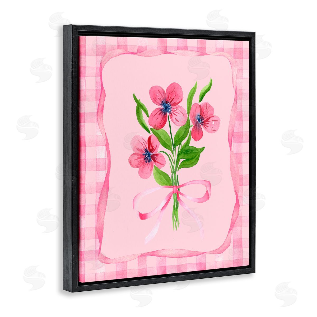 Nina Jacobs Pink Bordered Flower Bundle Black Floating Frame Canvas Wall Art Print