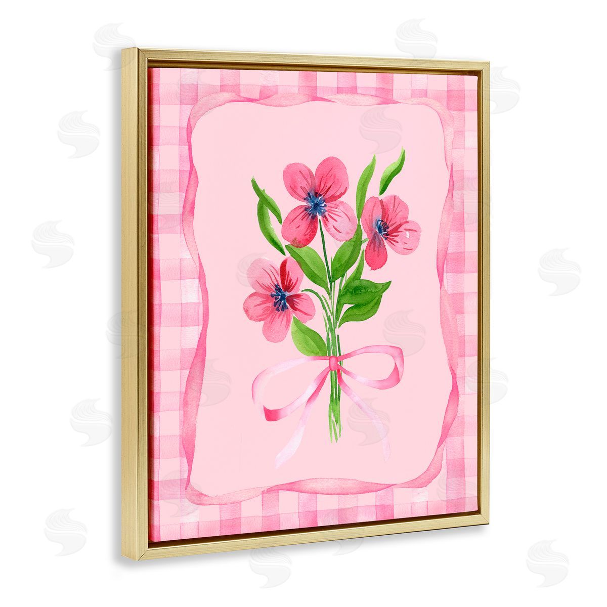 Nina Jacobs Pink Bordered Flower Bundle Gold Floating Frame Canvas Wall Art Print