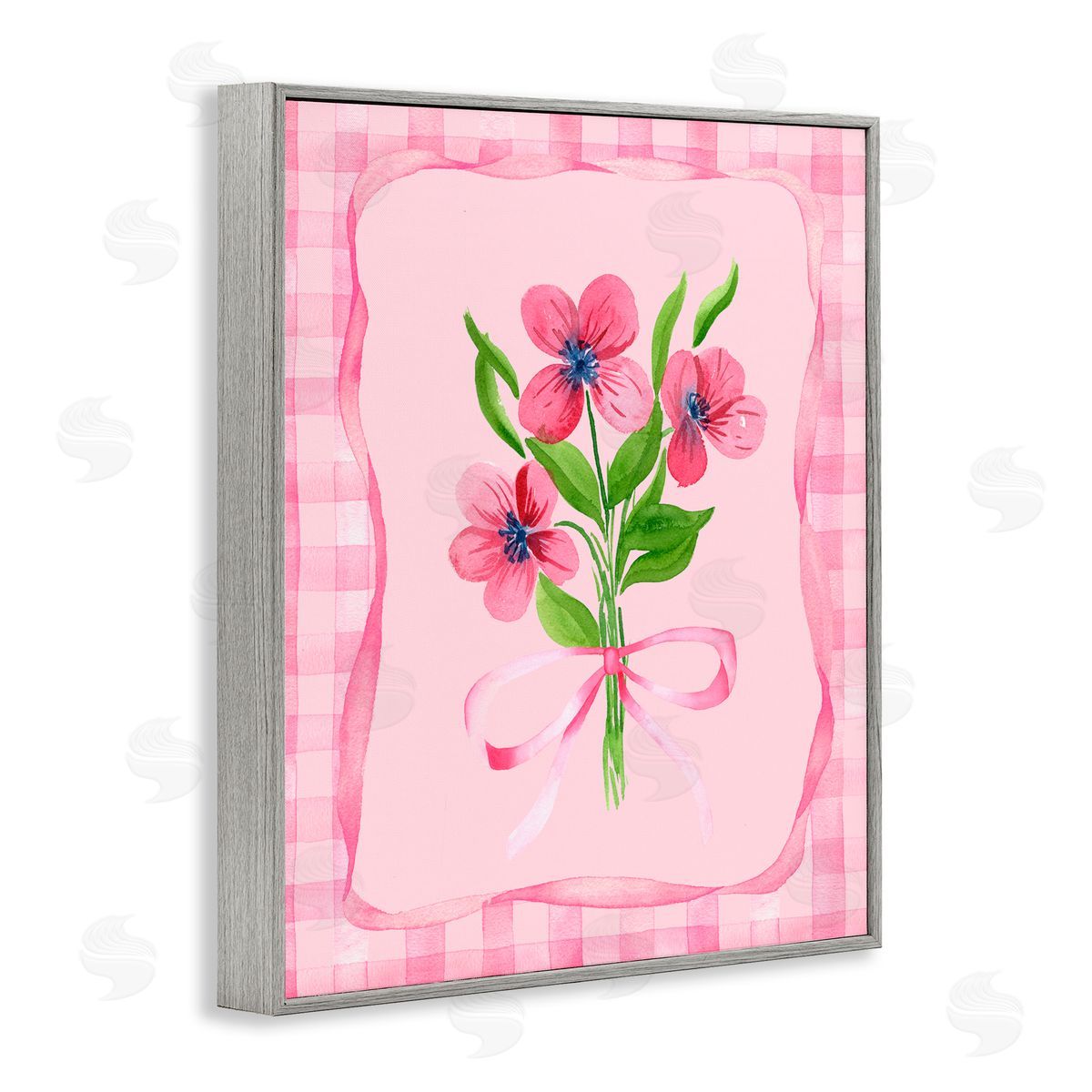 Nina Jacobs Pink Bordered Flower Bundle Gray Framed Giclee Print Wall Art
