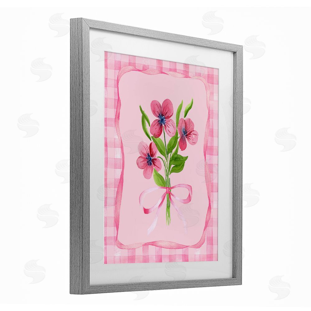 Nina Jacobs Pink Bordered Flower Bundle Gray Framed Print Under Glass Wall Art