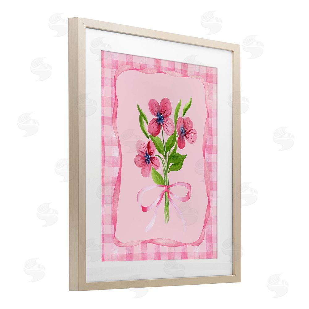Nina Jacobs Pink Bordered Flower Bundle Brown Framed Print Under Glass Wall Art