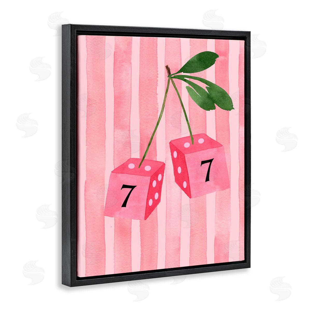 Nina Jacobs Lucky Number 7 Cherry Dice Black Floating Frame Canvas Wall Art Print