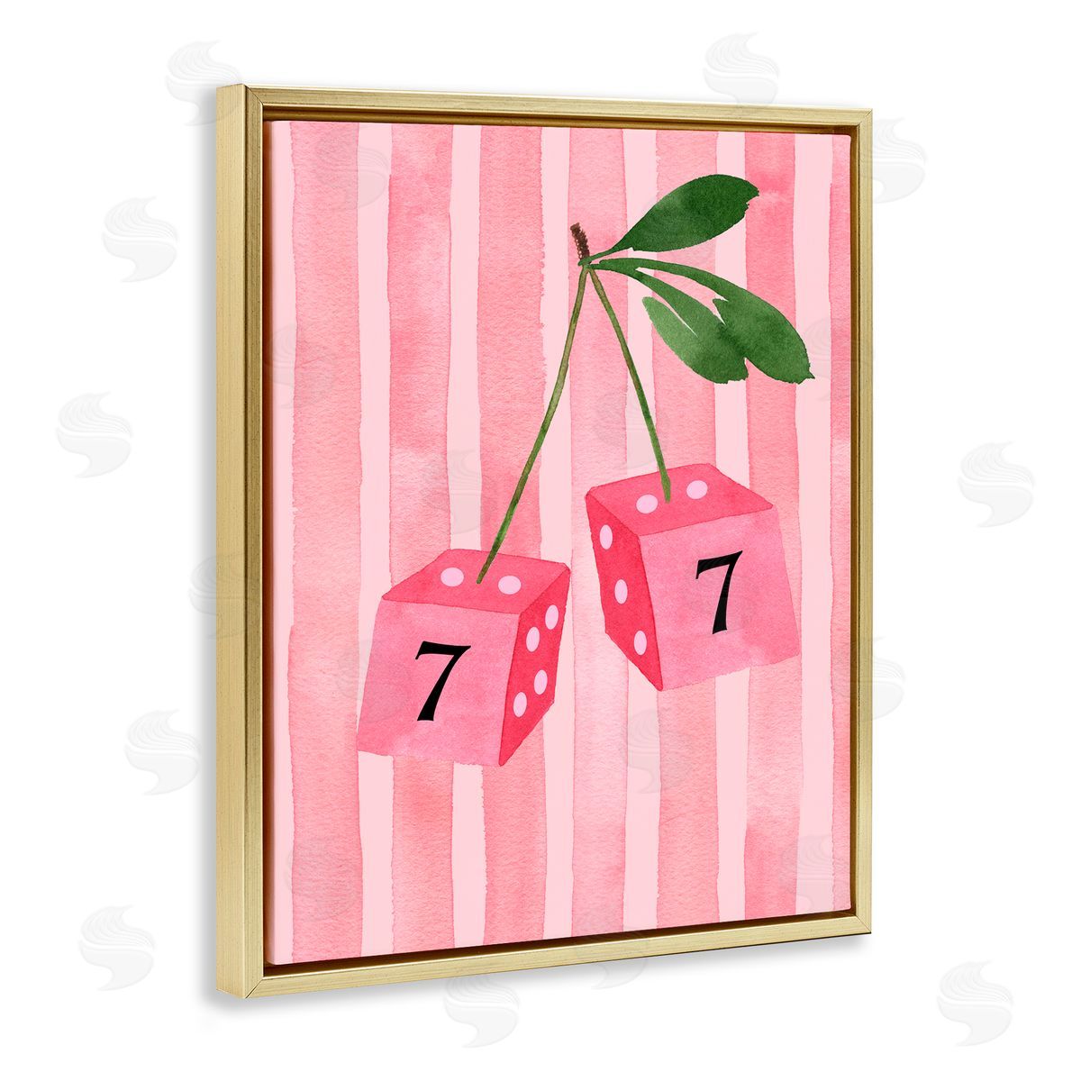 Nina Jacobs Lucky Number 7 Cherry Dice Gold Floating Frame Canvas Wall Art Print