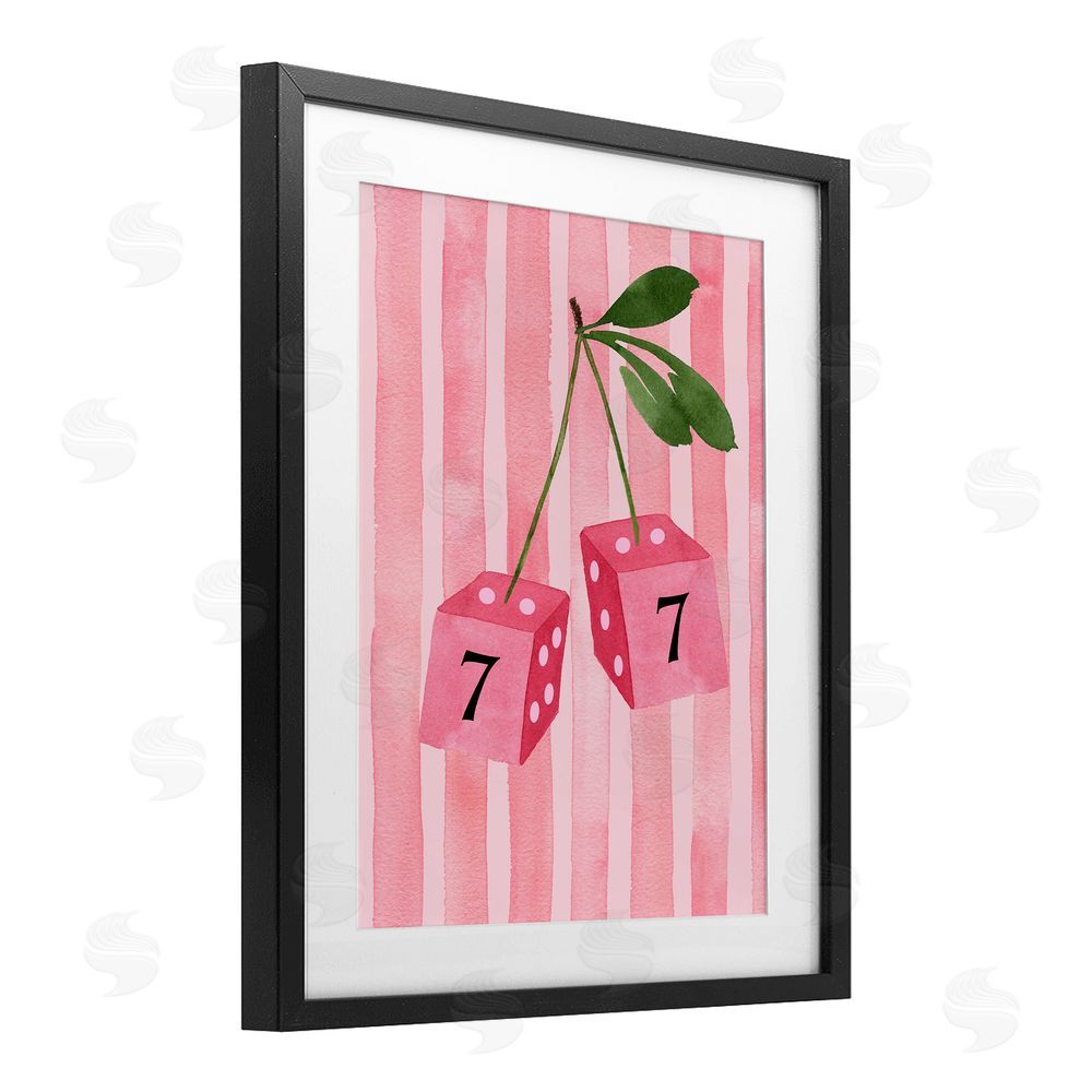 Nina Jacobs Lucky Number 7 Cherry Dice Black Framed Print Under Glass Wall Art