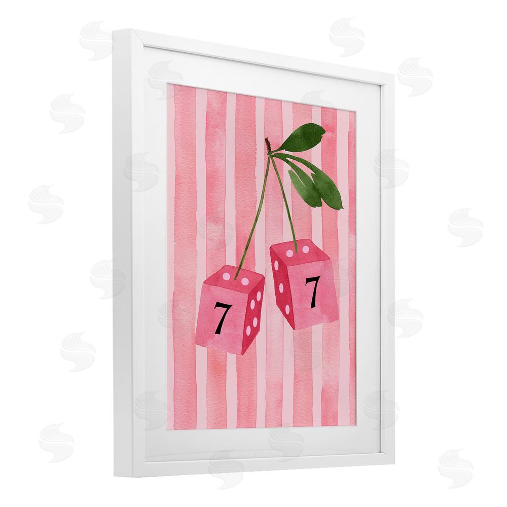 Nina Jacobs Lucky Number 7 Cherry Dice White Framed Print Under Glass Wall Art