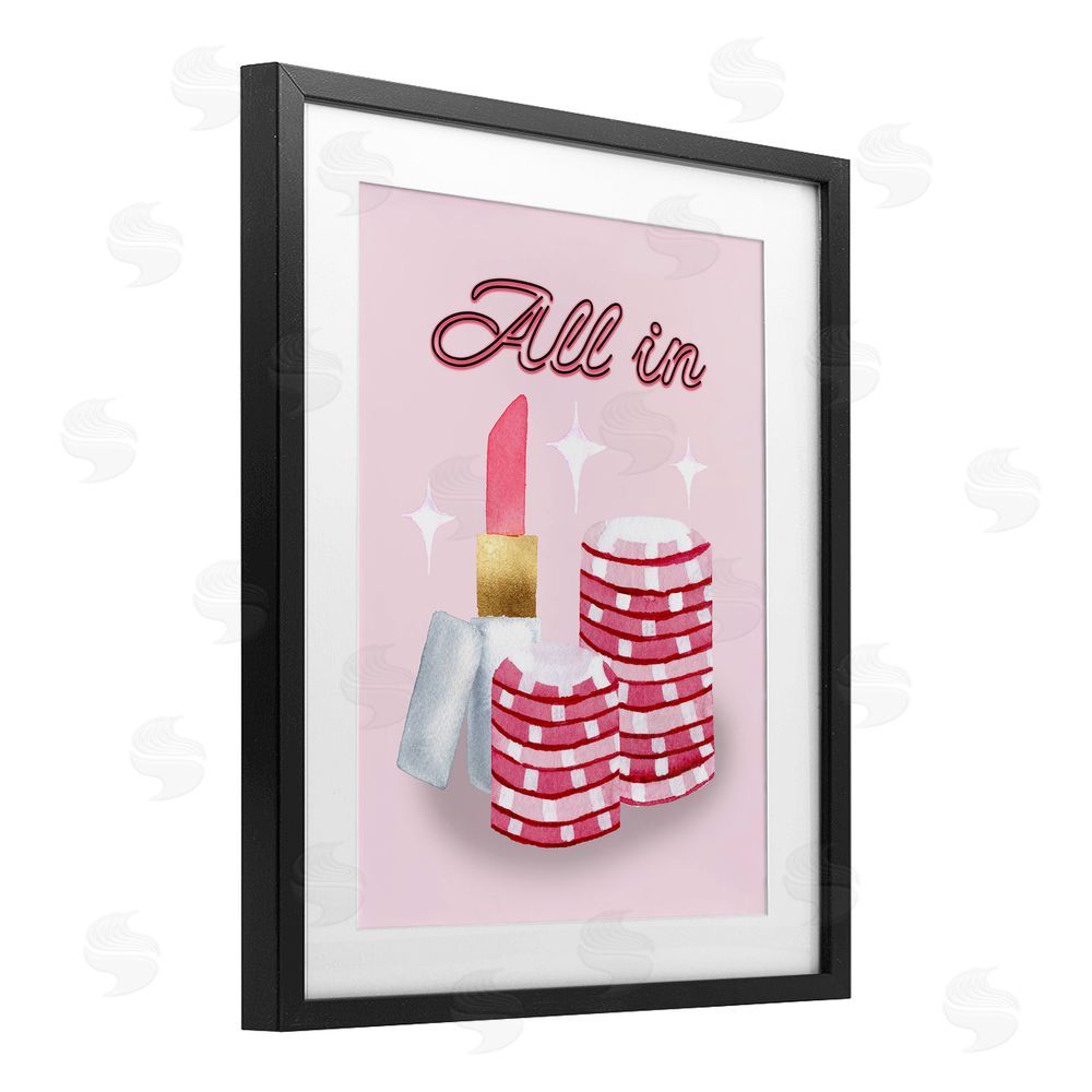 Nina Jacobs All In Poker Chips & Lipstick Black Framed Print Under Glass Wall Art