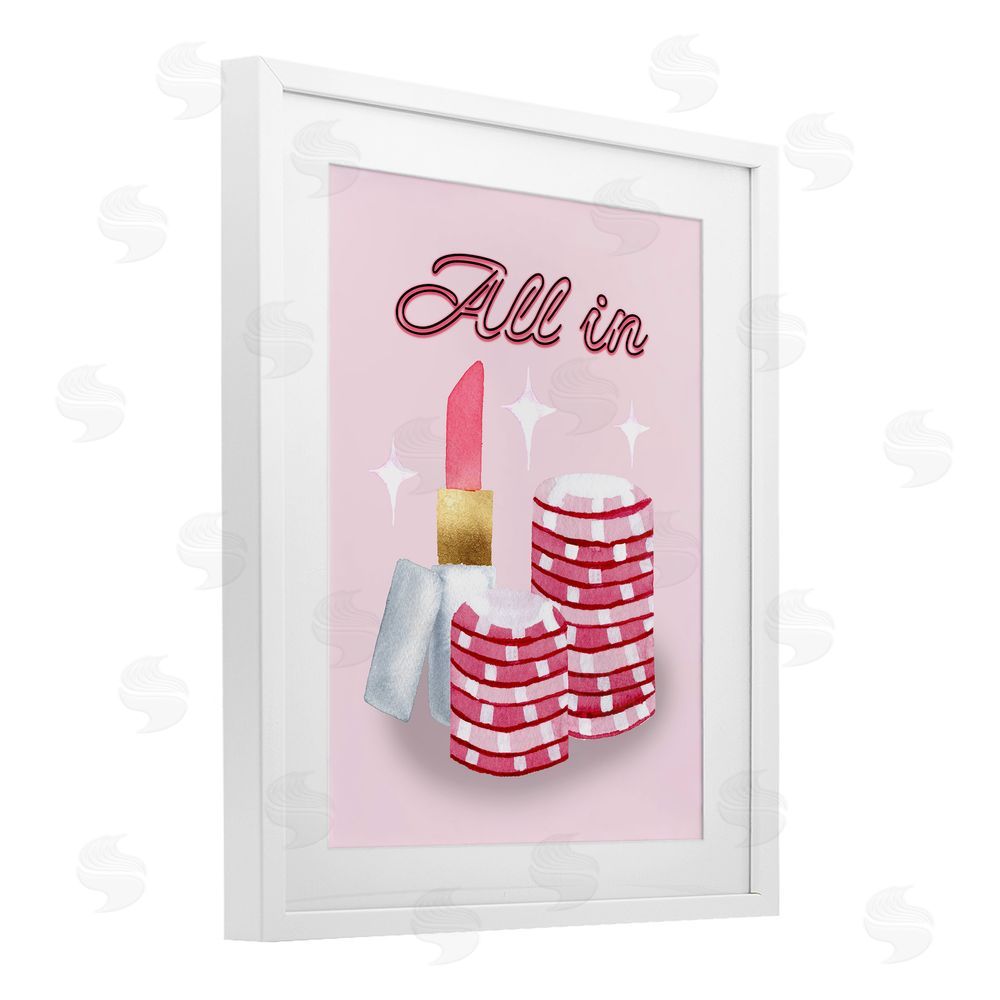 Nina Jacobs All In Poker Chips & Lipstick White Framed Print Under Glass Wall Art