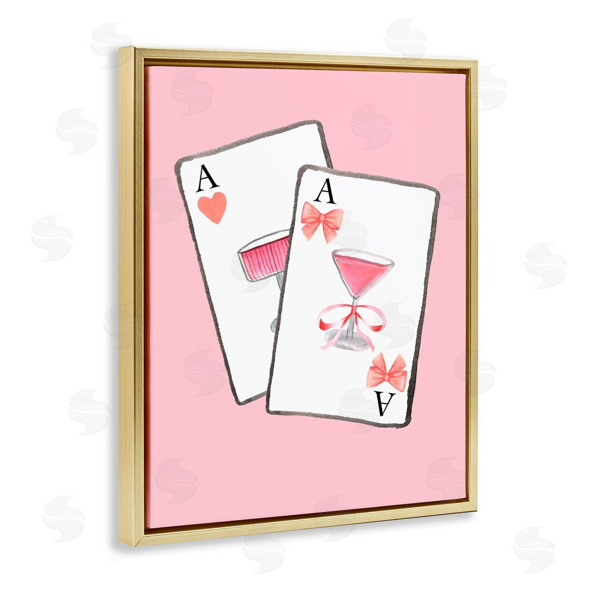 Nina Jacobs Cocktail Aces Cards Gold Floating Frame Canvas Wall Art Print