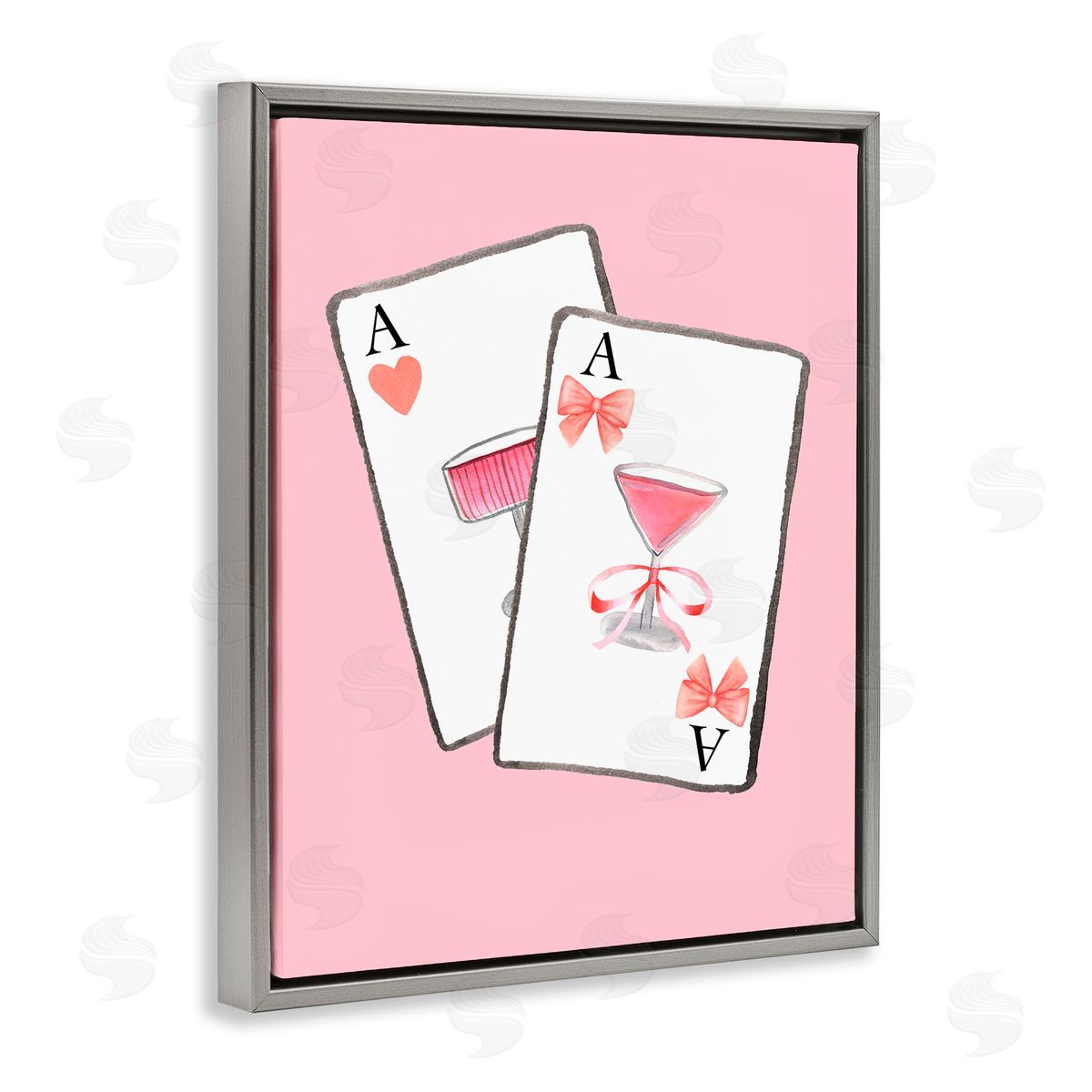 Nina Jacobs Cocktail Aces Cards Gray Floating Frame Canvas Wall Art Print