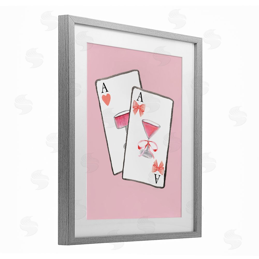 Nina Jacobs Cocktail Aces Cards Gray Framed Print Under Glass Wall Art