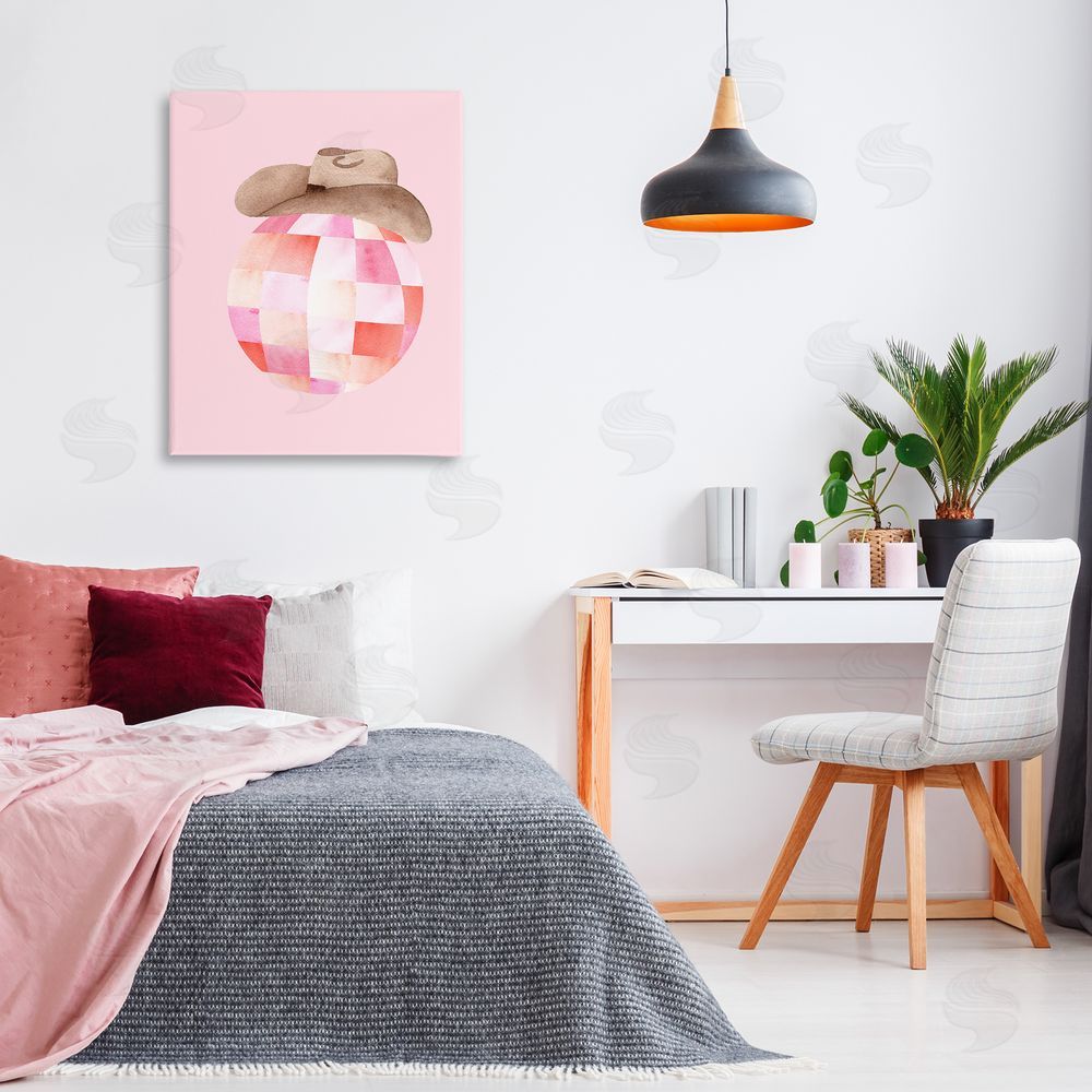 Nina Jacobs Rosy Disco Cowgirl Hat Stretched Canvas Wall Art Print in Room