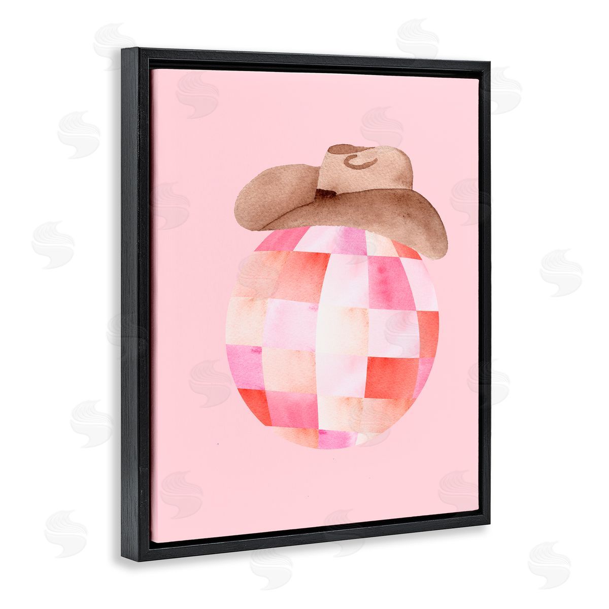 Nina Jacobs Rosy Disco Cowgirl Hat Black Floating Frame Canvas Wall Art Print