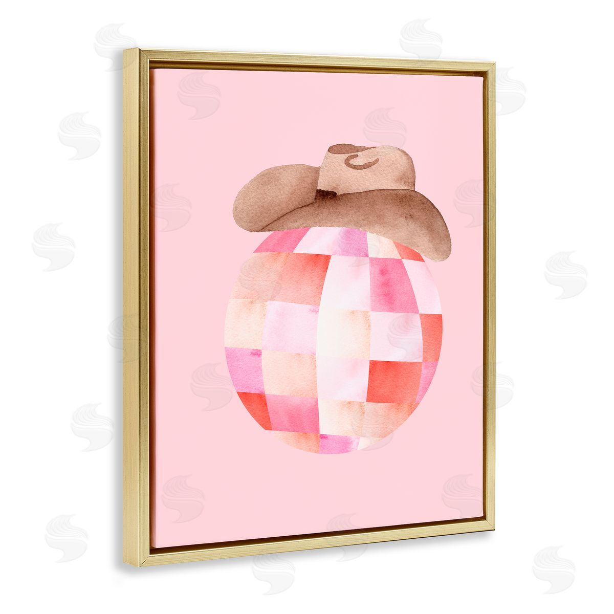 Nina Jacobs Rosy Disco Cowgirl Hat Gold Floating Frame Canvas Wall Art Print