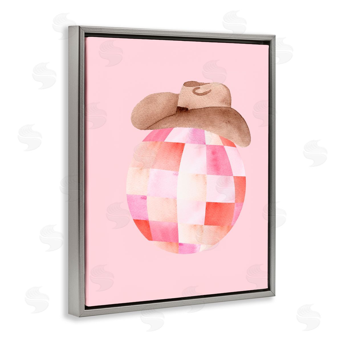 Nina Jacobs Rosy Disco Cowgirl Hat Gray Floating Frame Canvas Wall Art Print