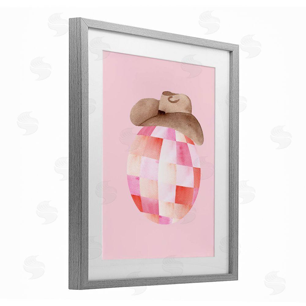 Nina Jacobs Rosy Disco Cowgirl Hat Gray Framed Print Under Glass Wall Art