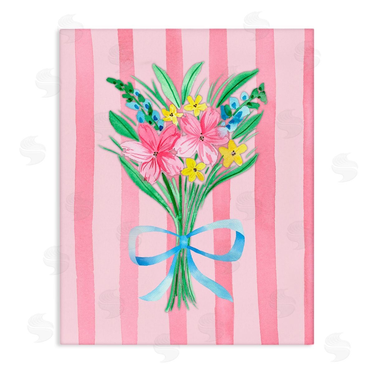 Nina Jacobs Spring Bouquet & Bow Stripes Stretched Canvas Wall Art Print