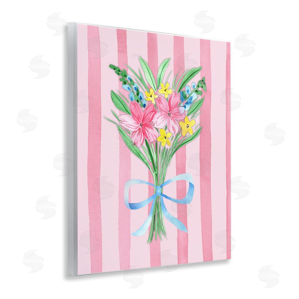 Nina Jacobs Spring Bouquet & Bow Stripes Wooden Wall Plaque Art Print