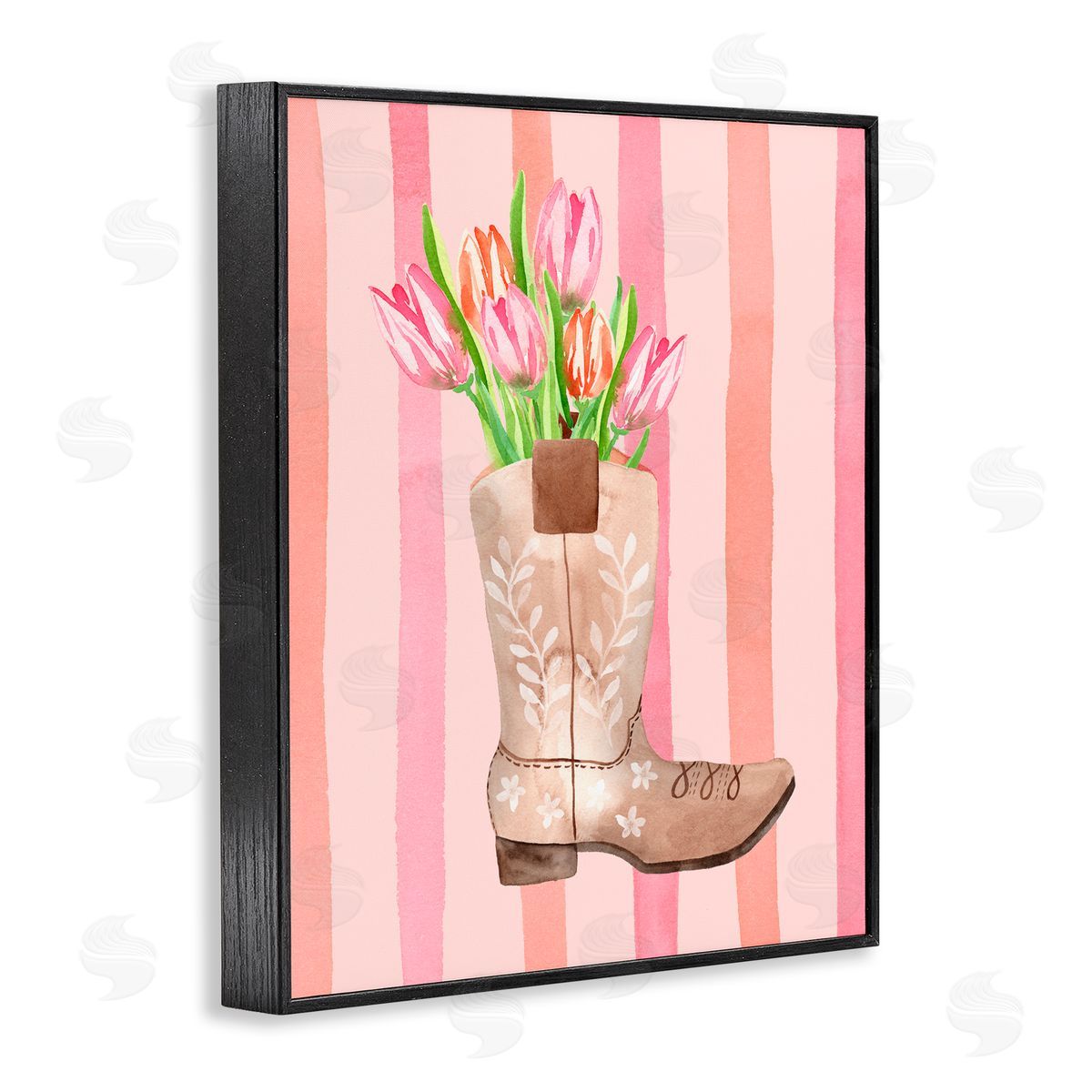 Nina Jacobs Tulip Cowgirl on Stripes Black Framed Giclee Print Wall Art