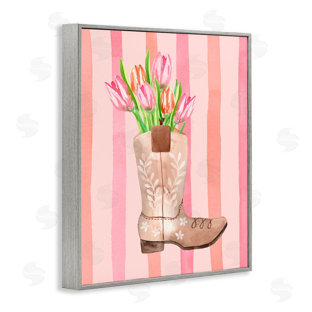 Nina Jacobs Tulip Cowgirl on Stripes Gray Framed Giclee Print Wall Art