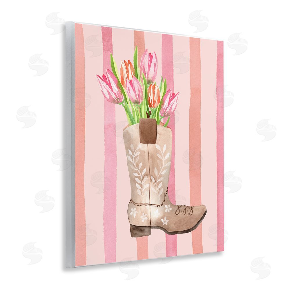 Nina Jacobs Tulip Cowgirl on Stripes Wooden Wall Plaque Art Print
