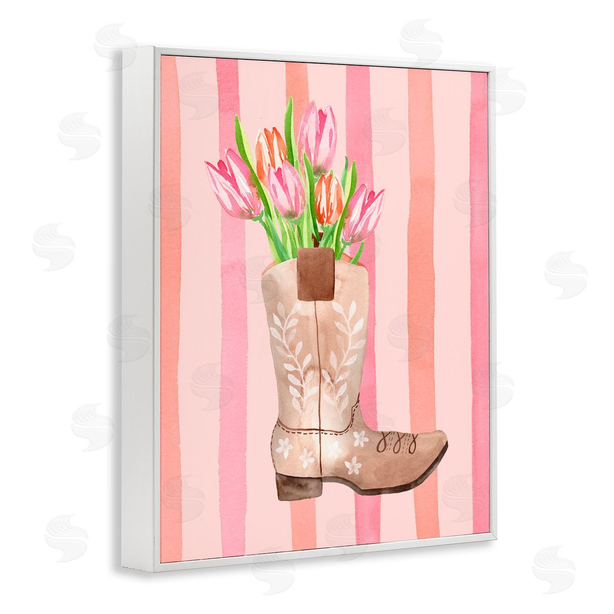 Nina Jacobs Tulip Cowgirl on Stripes White Framed Giclee Print Wall Art