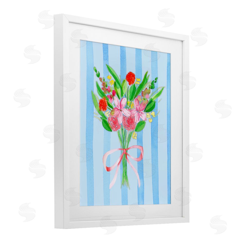 Nina Jacobs Bright Springy Bouquet Stripes White Framed Print Under Glass Wall Art