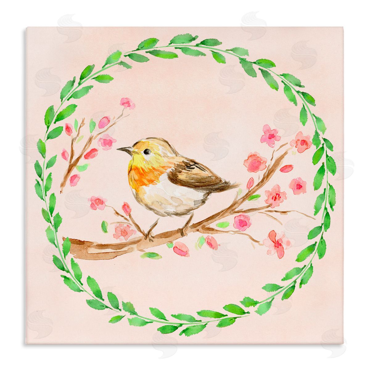 Elena Fay Spring Wreaths Bird Stretched Canvas Wall Art Print