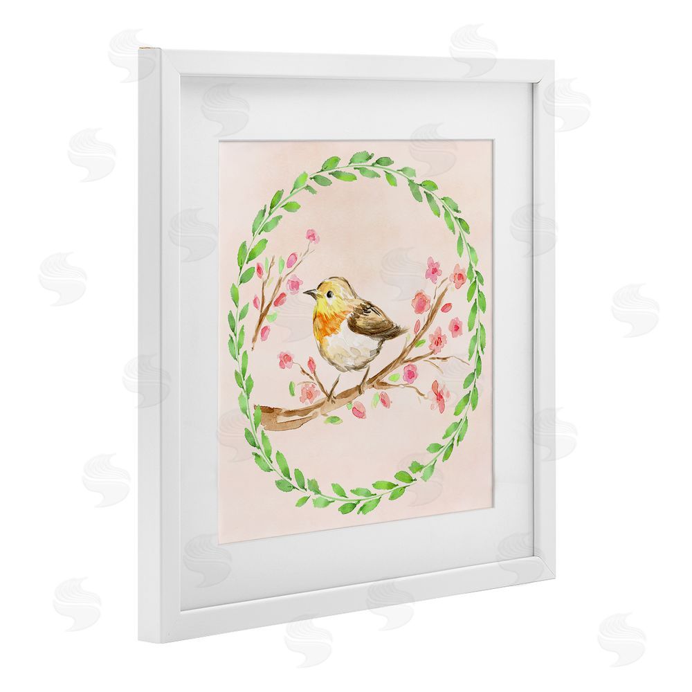 Elena Fay Spring Wreaths Bird White Framed Print Under Glass Wall Art