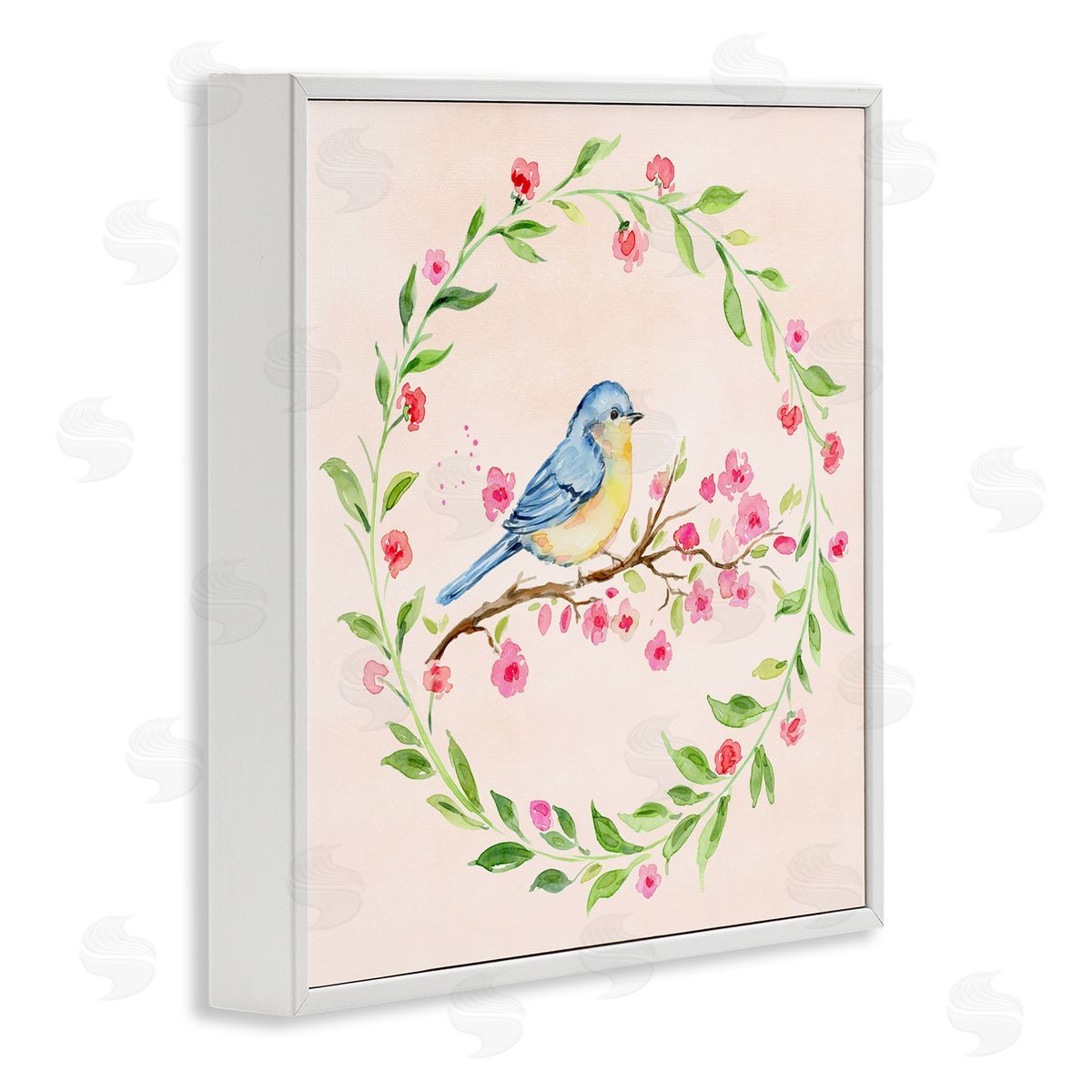 Elena Fay Spring Bird Wreath Perch White Framed Giclee Print Wall Art