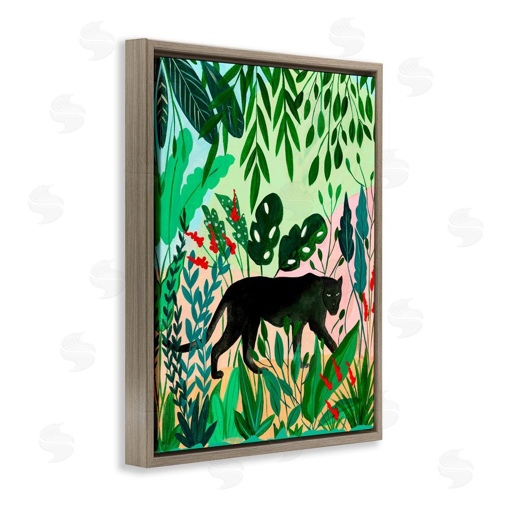 Nabeela Rumi Stoic Panther Tropical Forest Brown Floating Frame Canvas Wall Art Print